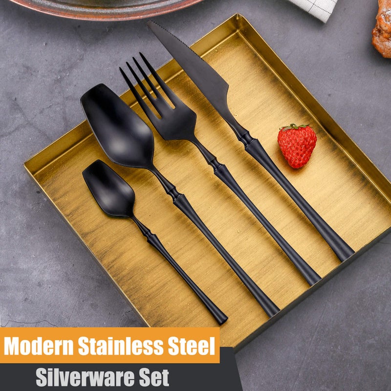 Lemeya 24-Piece Black Silverware Set for 6,Modern 18/10 Stainless Steel Flatware Set,Unique Rustic Cutlery Utensils Set,Spoon and Fork Set for Home, Restaurant,Wedding,Mirror Polished,Dishwasher Safe - Image 3